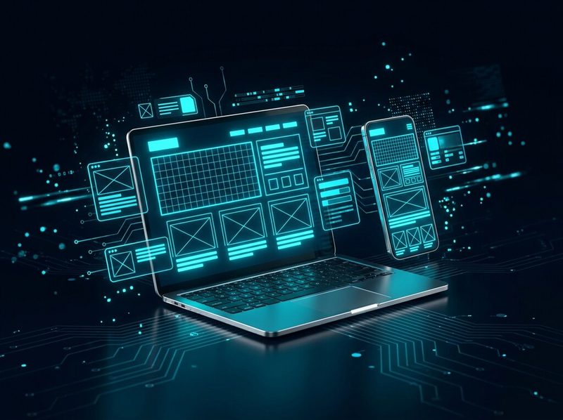 Laptop és okostelefon reszponzív weboldal-vázlattal